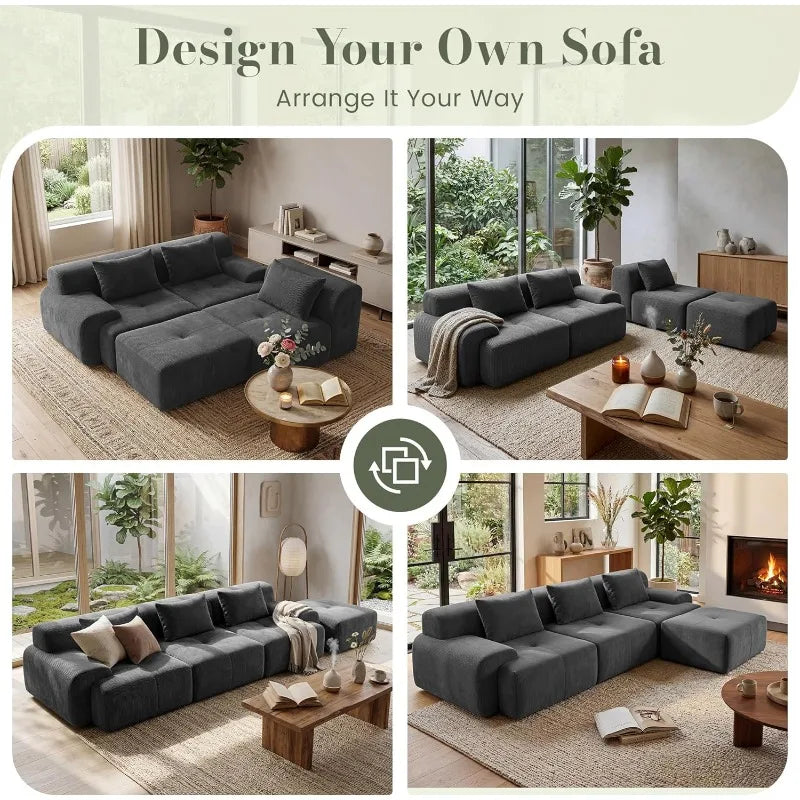 Modular Sectional Boneless Couch, Tufted Cloud