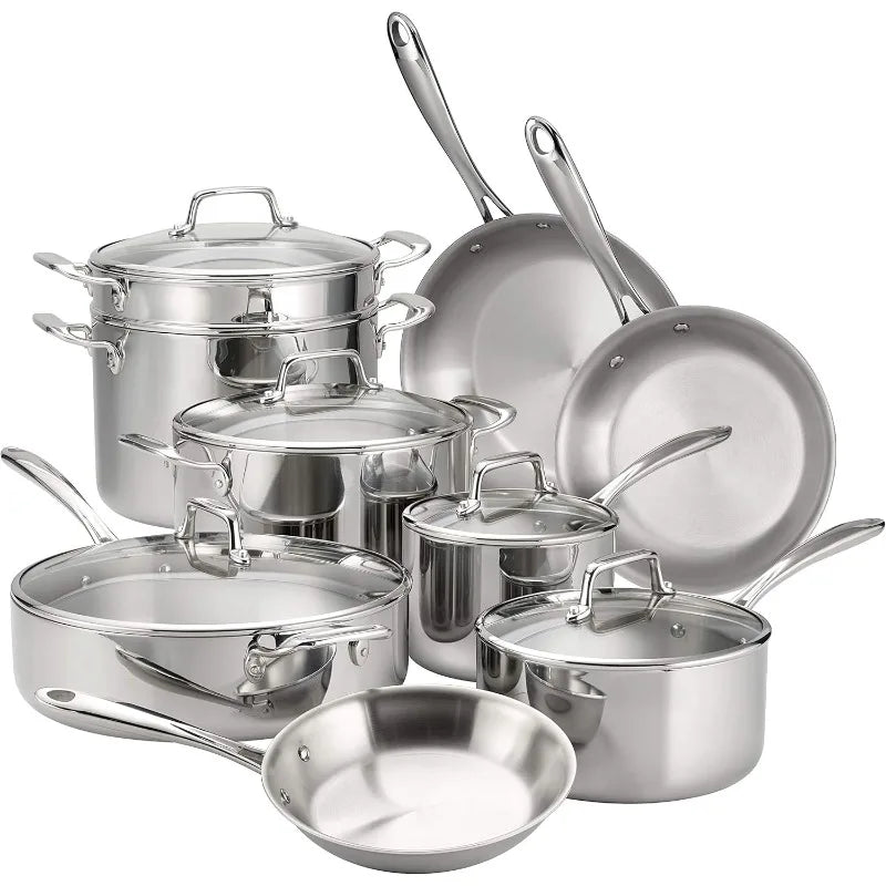 Tramontina Tri-Ply Clad Stainless Steel Cookware Set with Glass Lids, Pots and Pans Kitchen Set, Induction-Ready