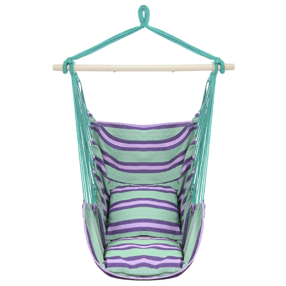 Hanging Rope Chair Polyester Cotton with 2 Soft Pillows Green