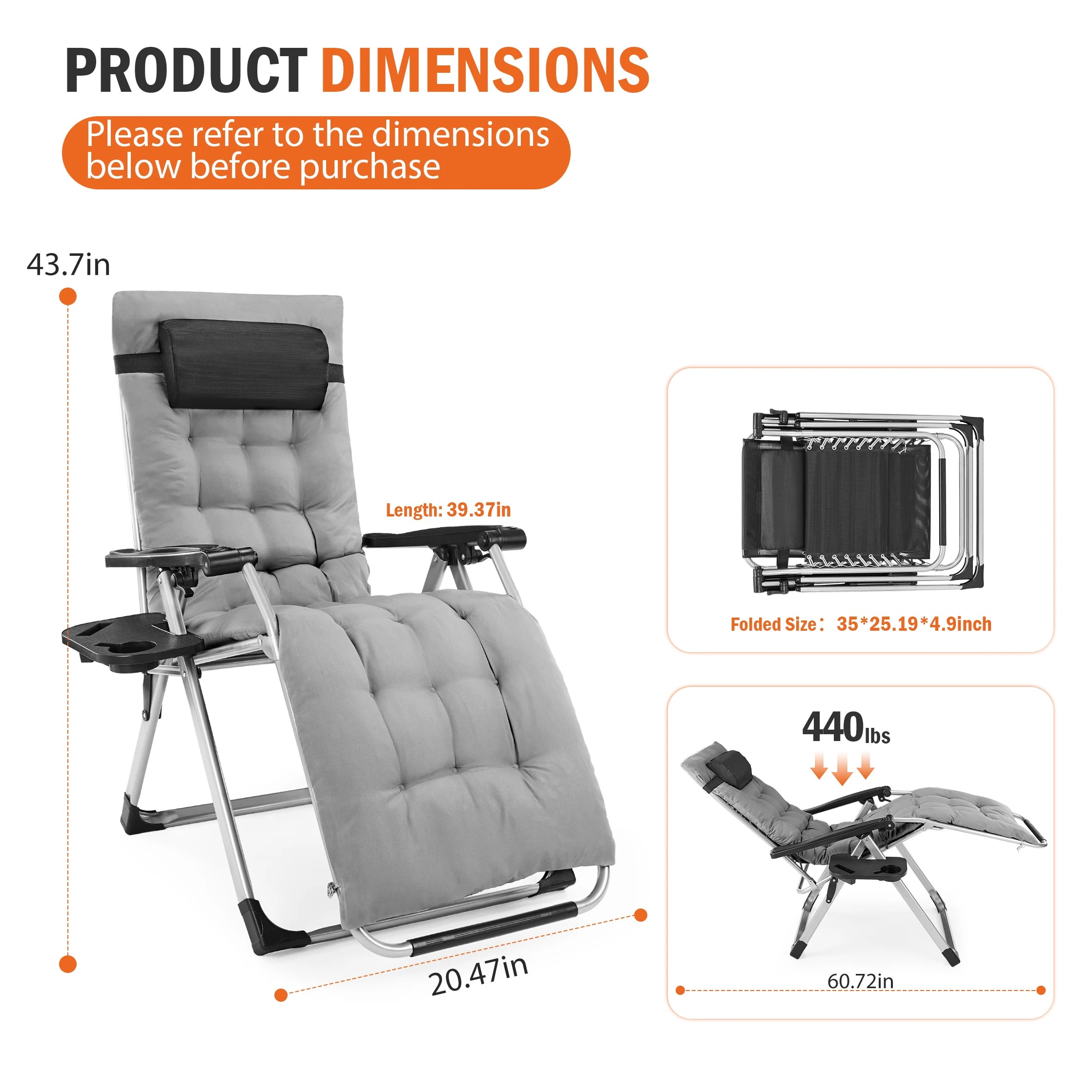 Zero Gravity Reclining Camping Lounge Chair
