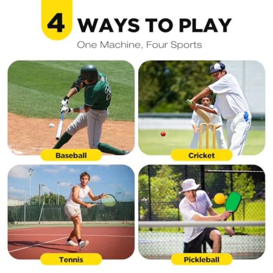 681TPCBH 4 in 1 Baseball Pickleball Tennis Cricket Toss Machine Auto Oscillation 4 Distance Gears Adjustable Stand Battery/AC/P