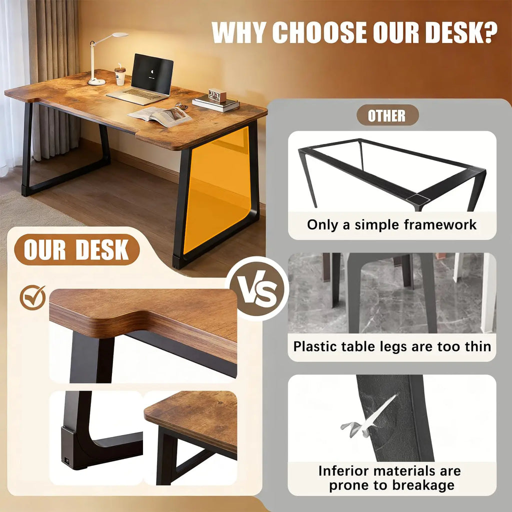 Wood Top Metal Frame Office Computer Desk