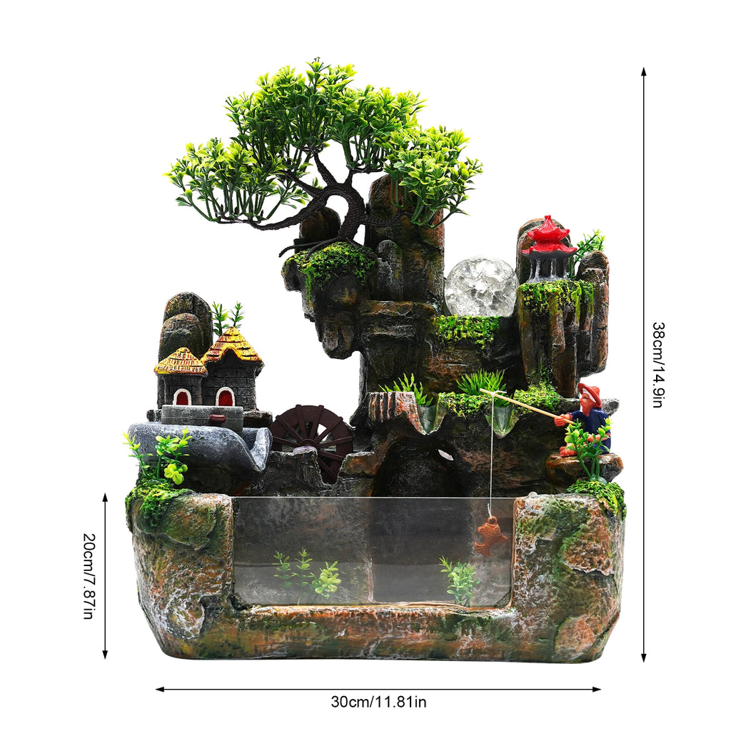 110V 3.5W Resin Tabletop Water Fountain, with Atomizer & Auto Pump, Led Illuminated Waterfall, Zen Décoration for Meditation
