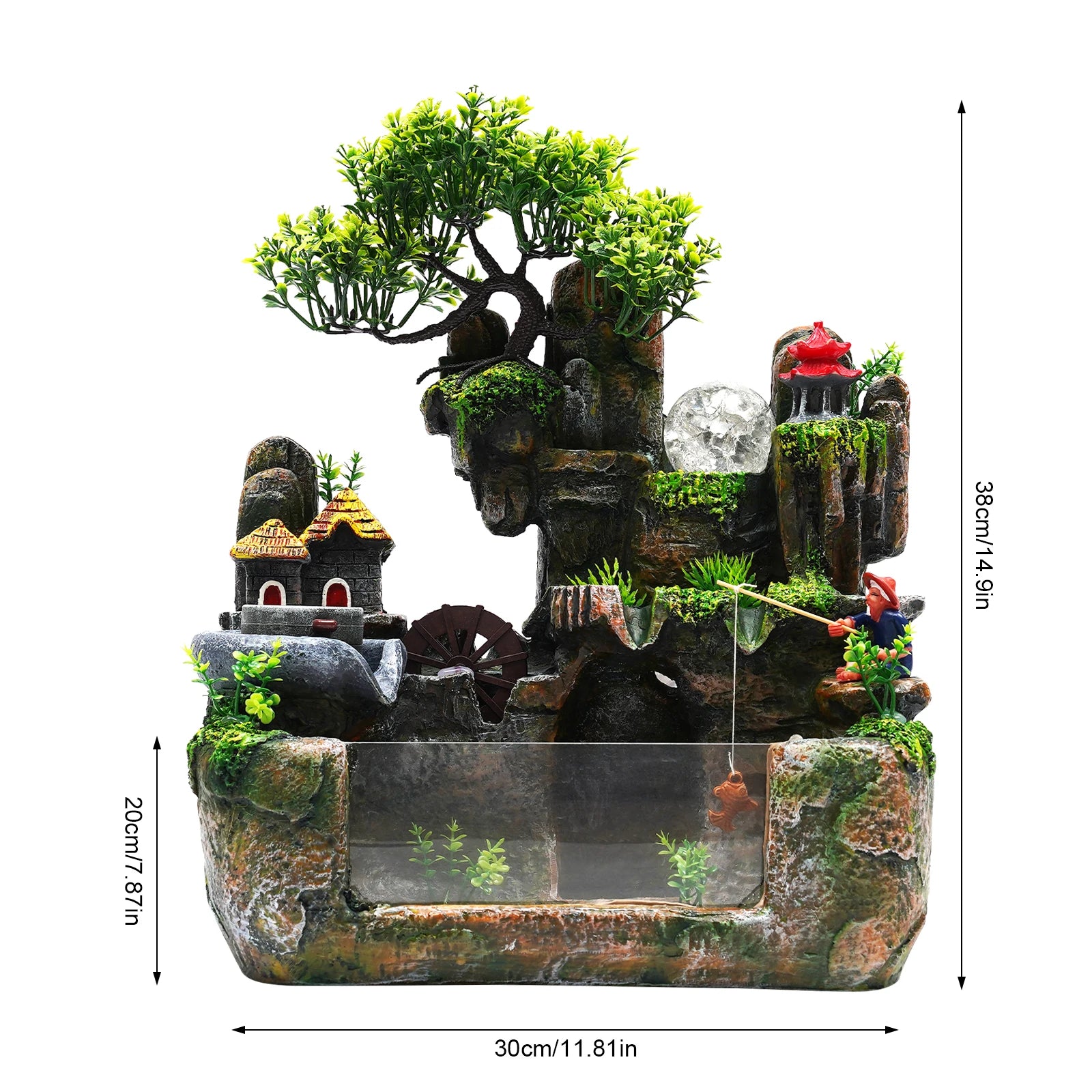 110V 3.5W Resin Tabletop Water Fountain, with Atomizer & Auto Pump, Led Illuminated Waterfall, Zen Décoration for Meditation