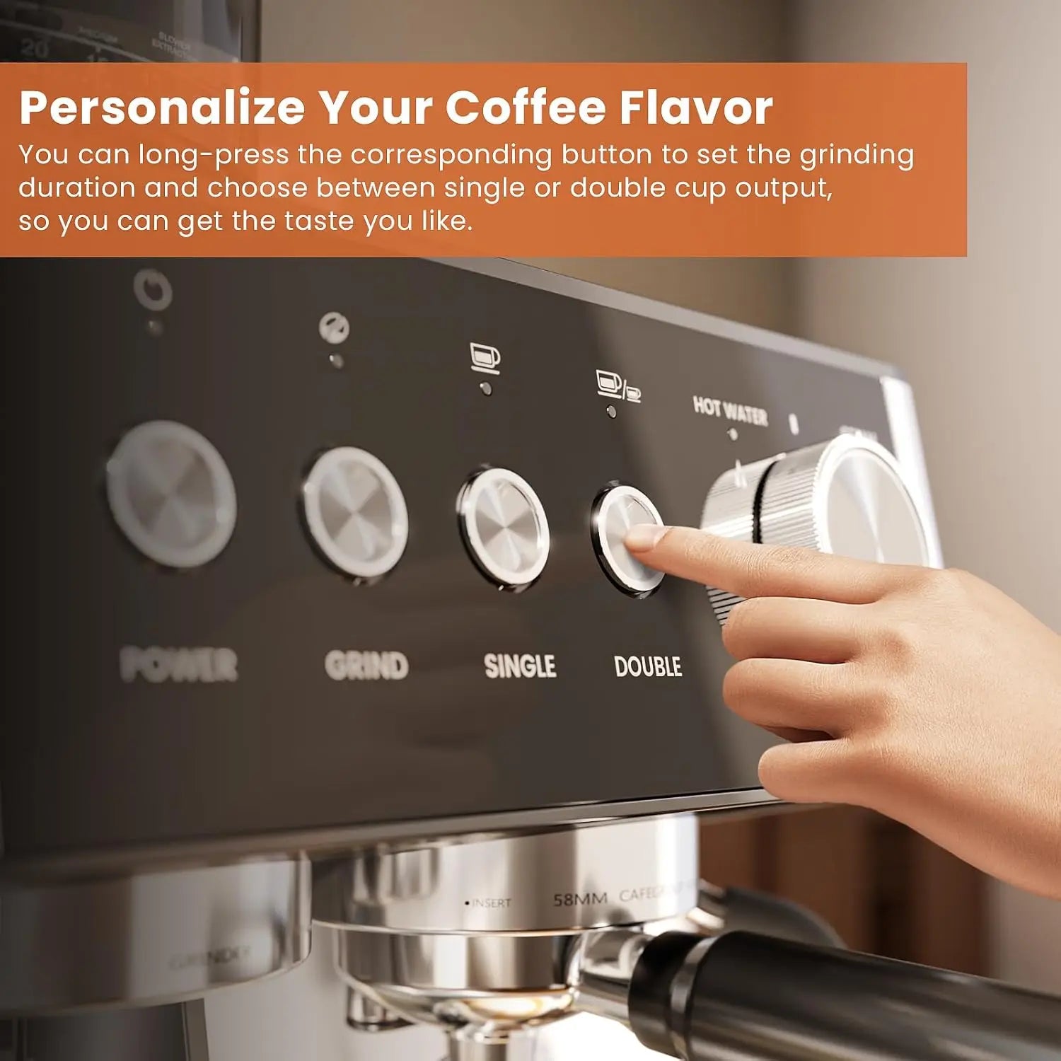Espresso Coffee Machine with Grinder & Milk Frother Steam Wand,