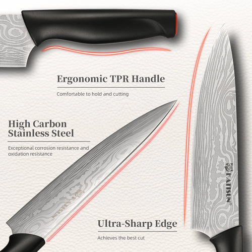 15 Piece Damascus Pattern Kitchen Knife Block Set,