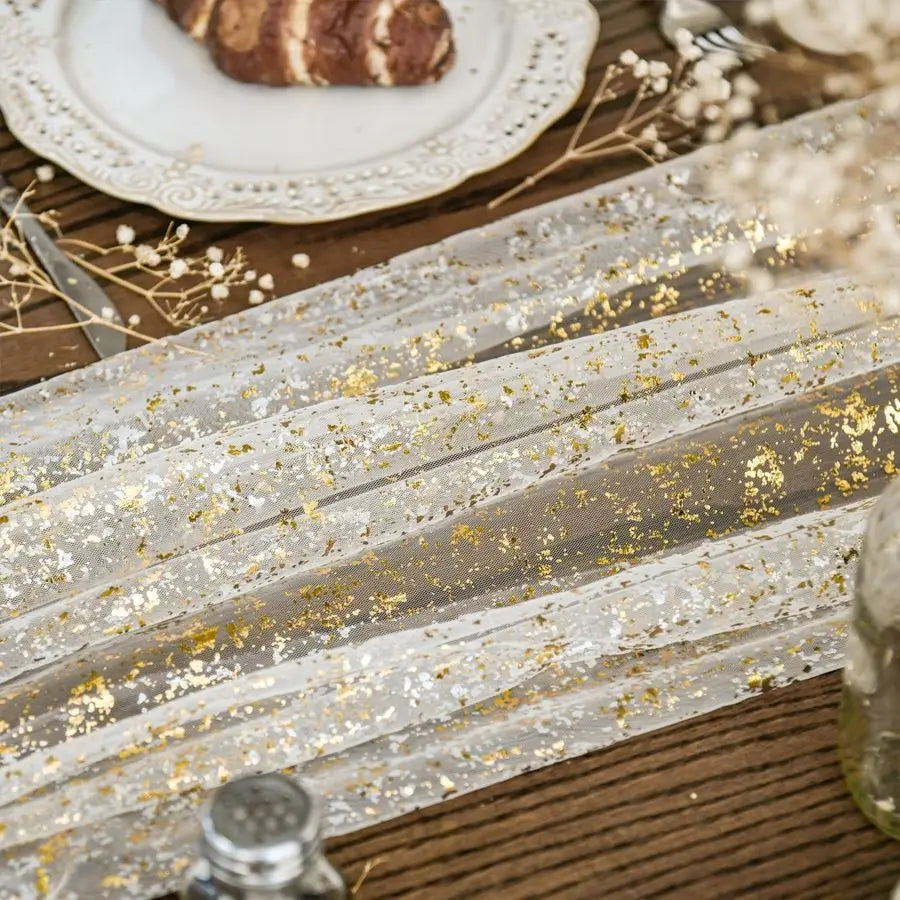 Beige Gold Gauze Table Runner 120 Inch 10Pcs