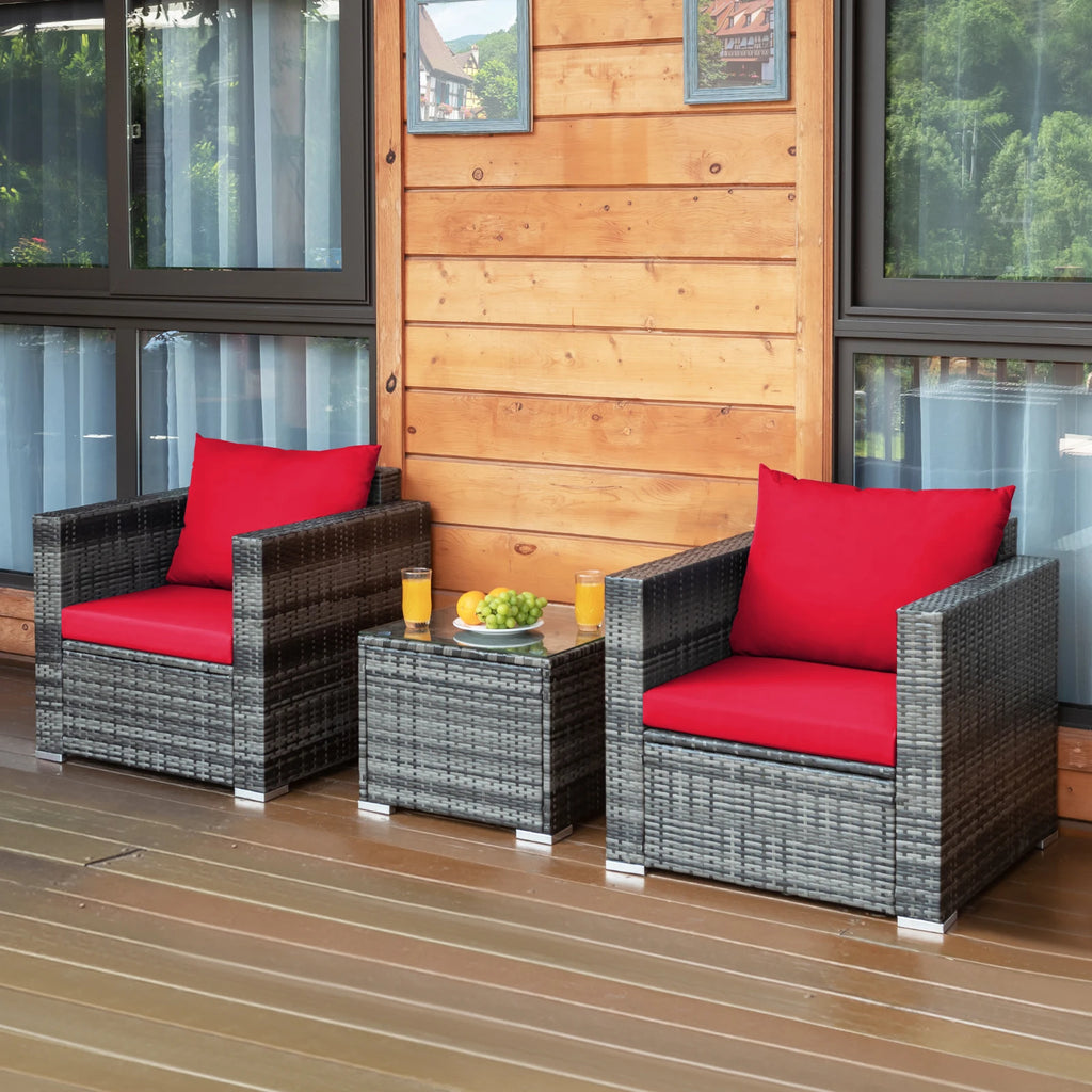 Patio Rattan Furniture Bistro Set Cushioned Sofa Chair Table