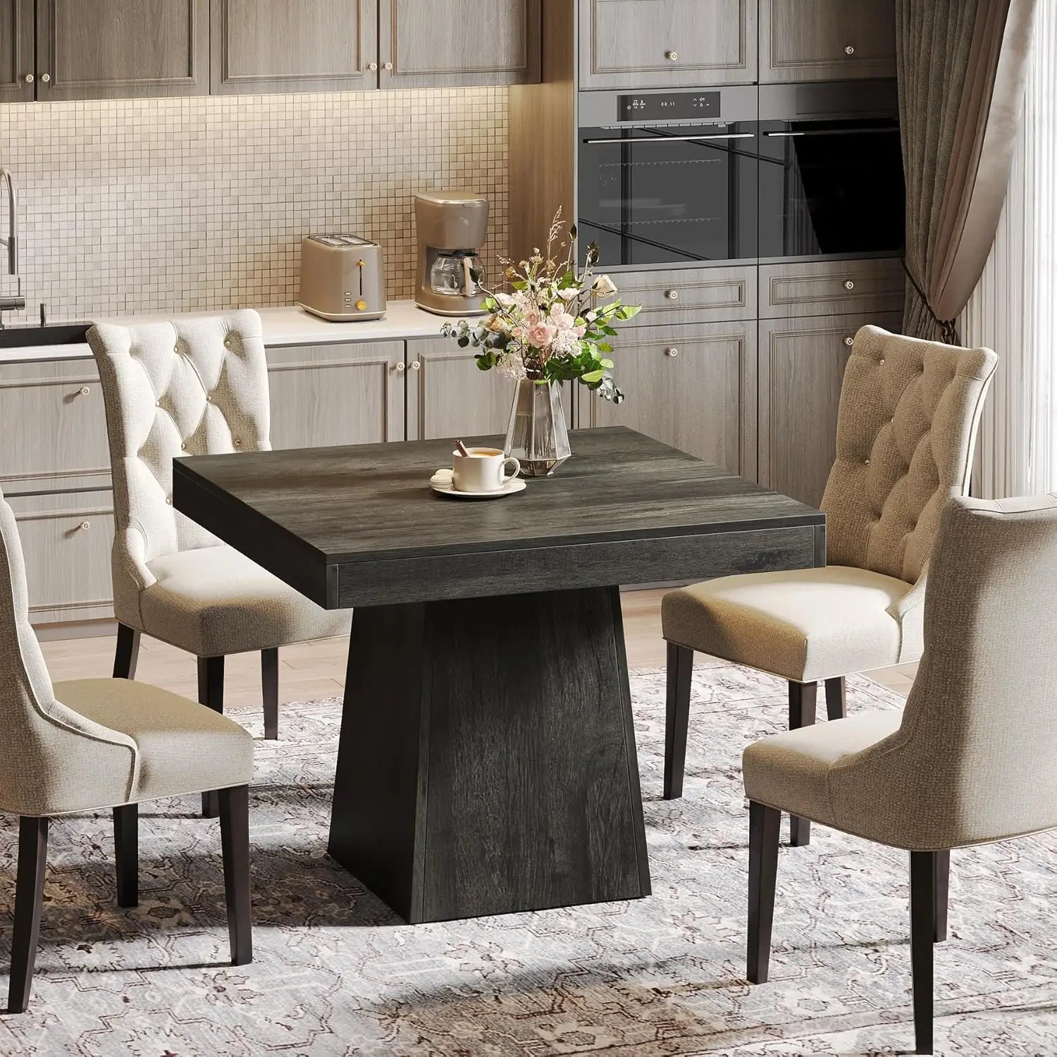 Square Dining Table for 4 with Sturdy Pedestal Base