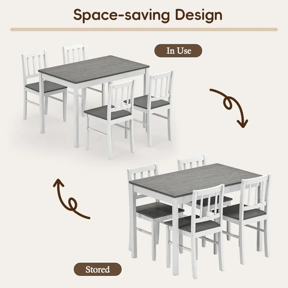Dining Set for 4, Solid Wood Table & 4 Chairs