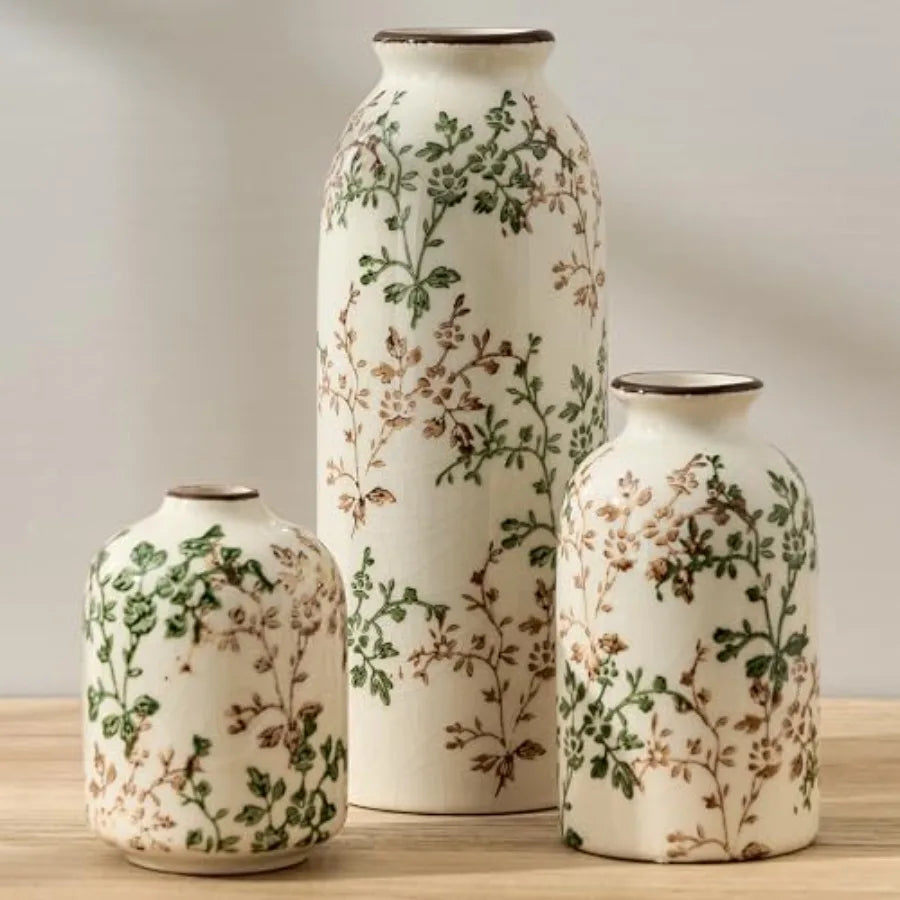 Ceramic Flower Decorative Antique Vase Set of 3