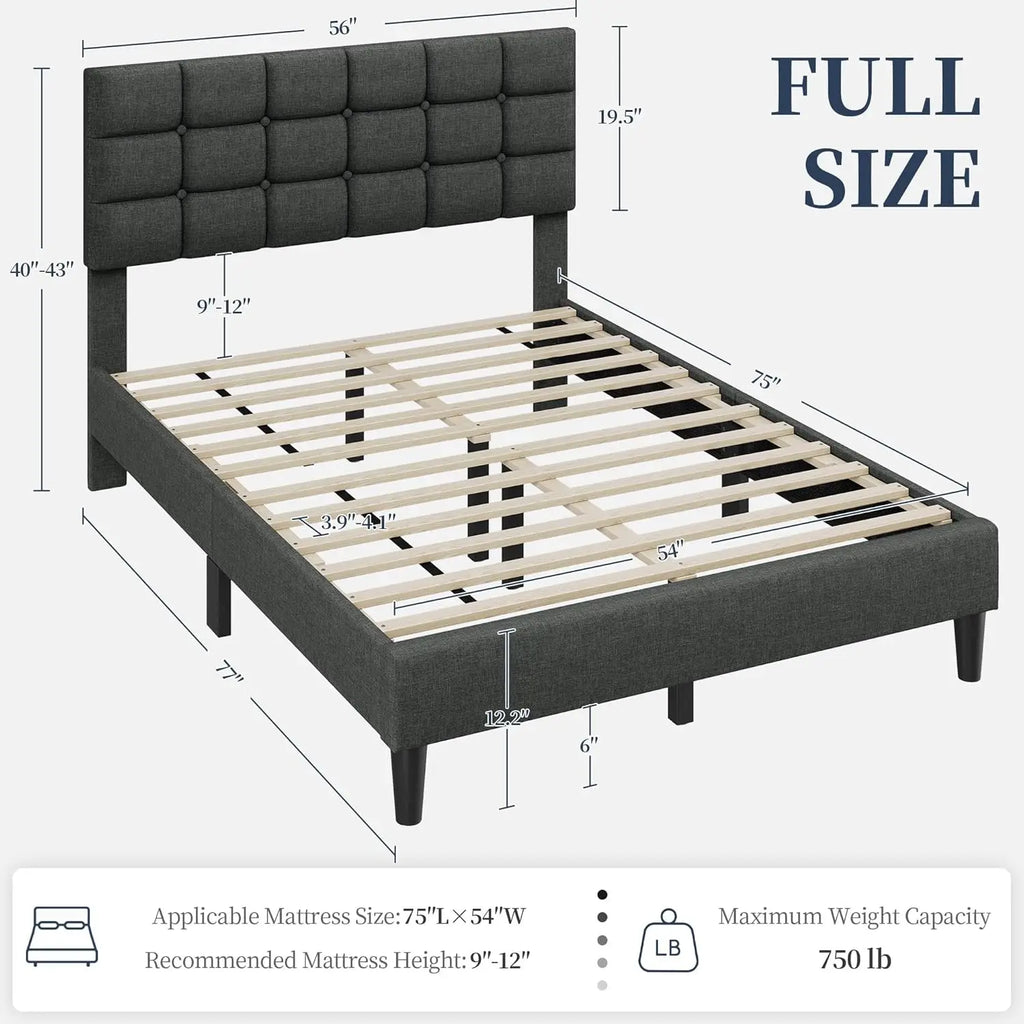 Upholstered Bed Frame, Full Bed Platform