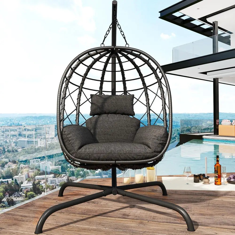 Egg Chair with Stand Patio Wicker Rattan Swing Chair