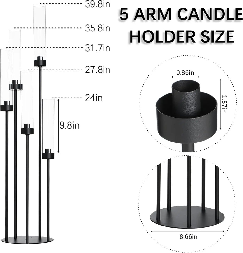 2PCS 39.8''Matte Black Candle Holder with Acrylic Shades