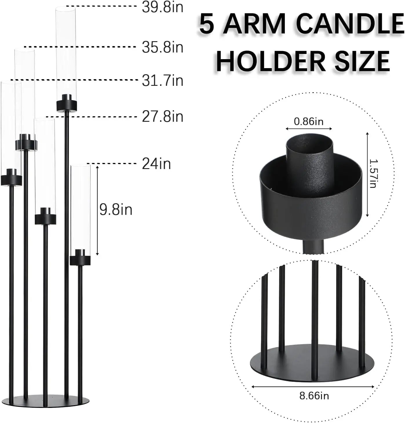 2PCS 39.8''Matte Black Candle Holder with Acrylic Shades