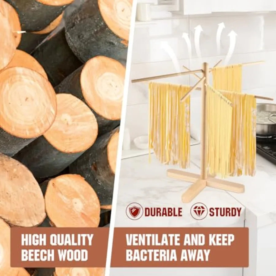 Pasta Drying Rack, Collapsible Pasta Drying Rack For Spaghetti, Easy Storage Homemade Stand Dryer Hander For Fresh Noodle, Natu
