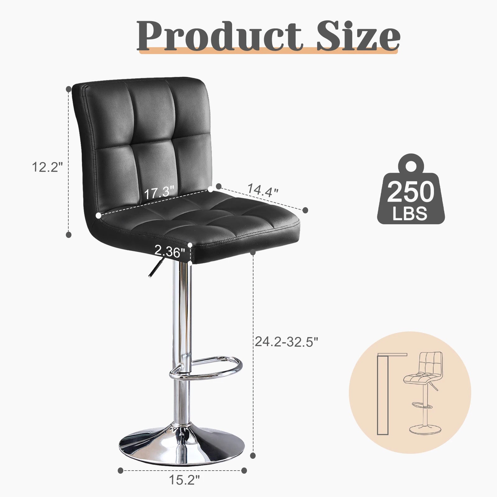2 Leather Bar Stools Counter Height Bar