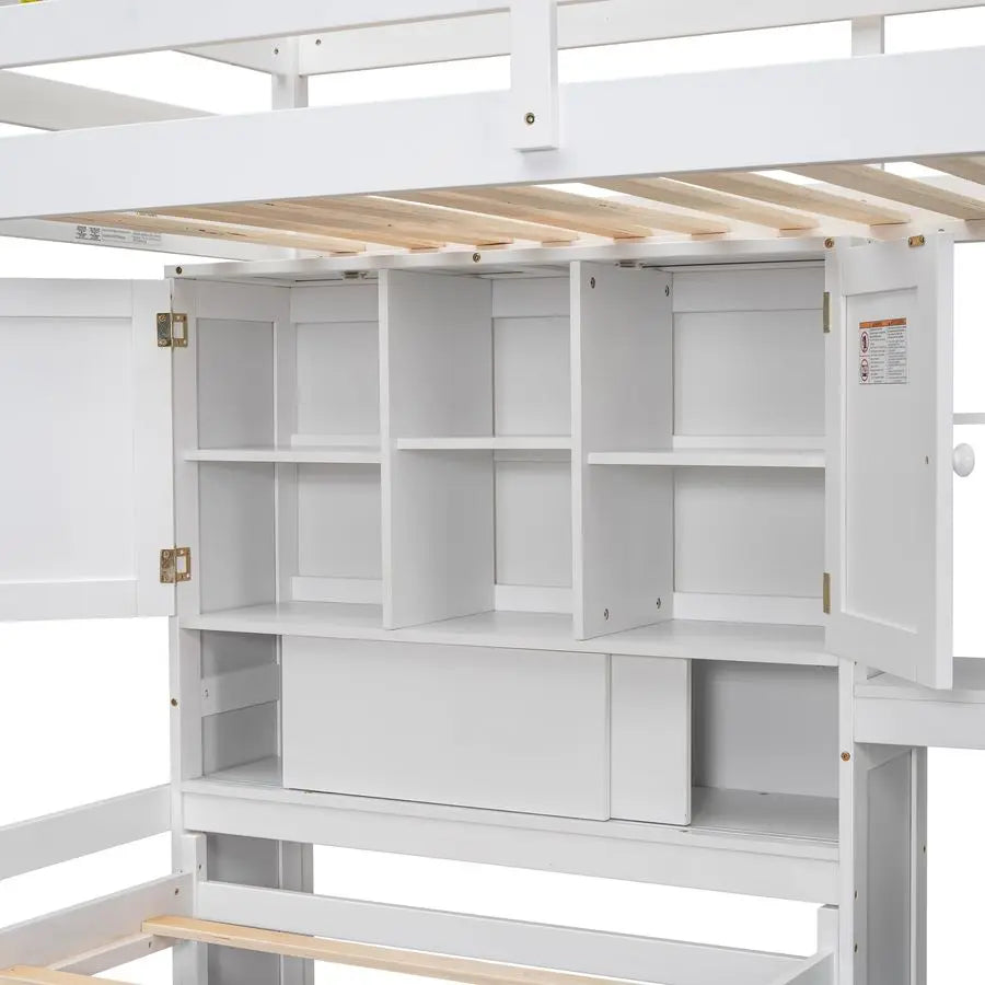 Bunk Bed Twin Over Twin with Desk Storage Compartments Shelves,