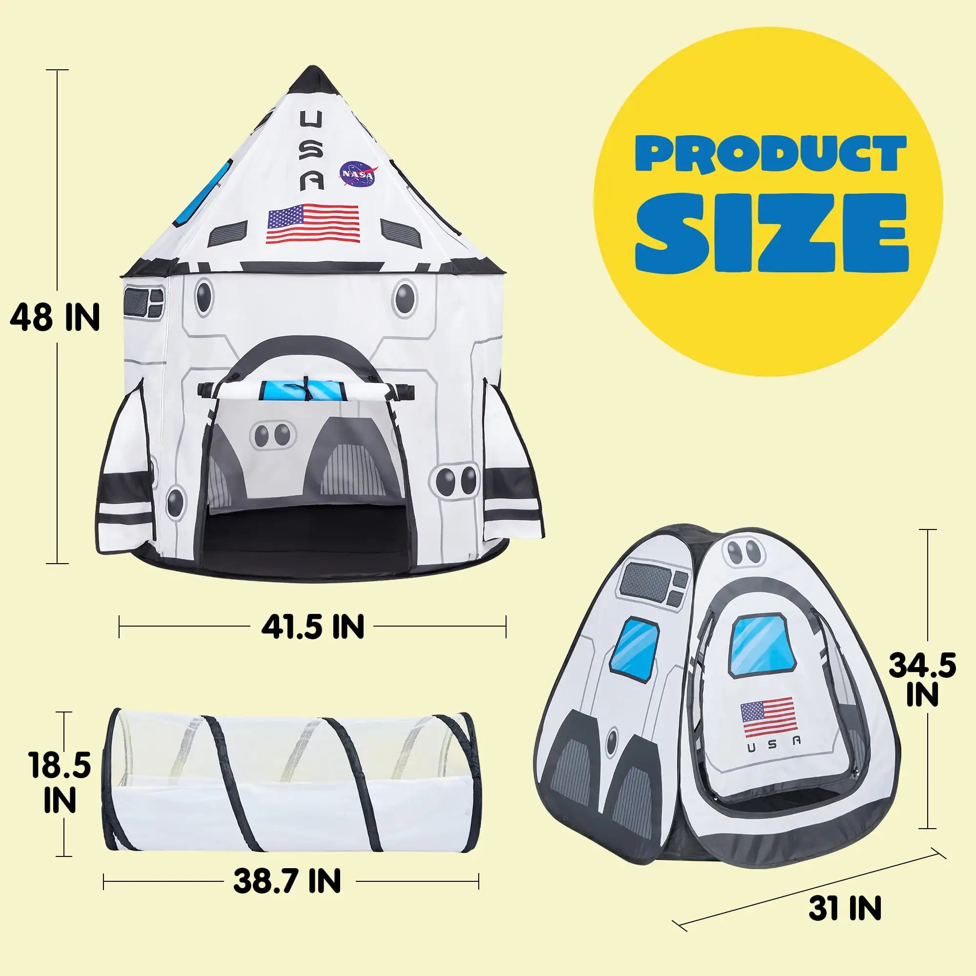 Rocket Ship Tents Set Pop up Play house with Tunnel