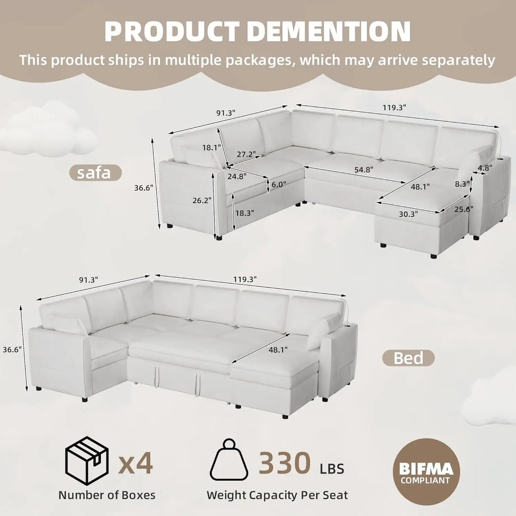 Sectional Sofa Couch with Pull out Bed