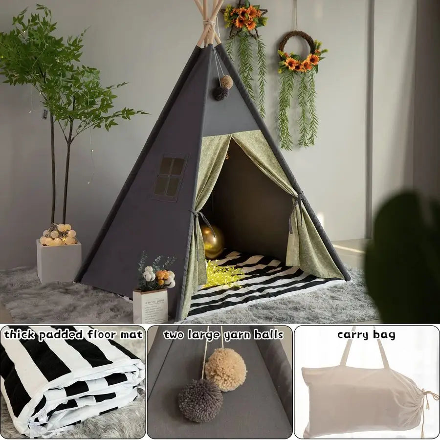 Stripe Padded Mat Foldable Dark Tone Grey Play Tents