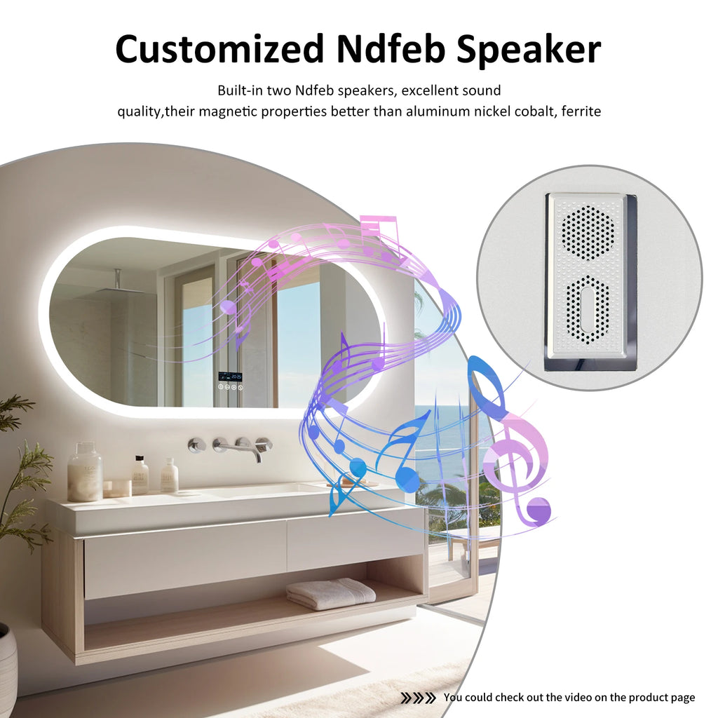 LED Bathroom Mirror with Lights, Anti-Fog, Bluetooth Speaker,