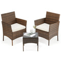 Wicker Rattan Patio Chairs with Soft Cushion and Glass Table