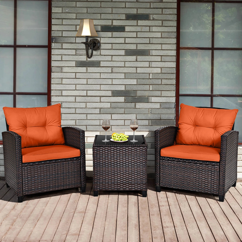 Patio Rattan Furniture Set Cushioned Conversation Set