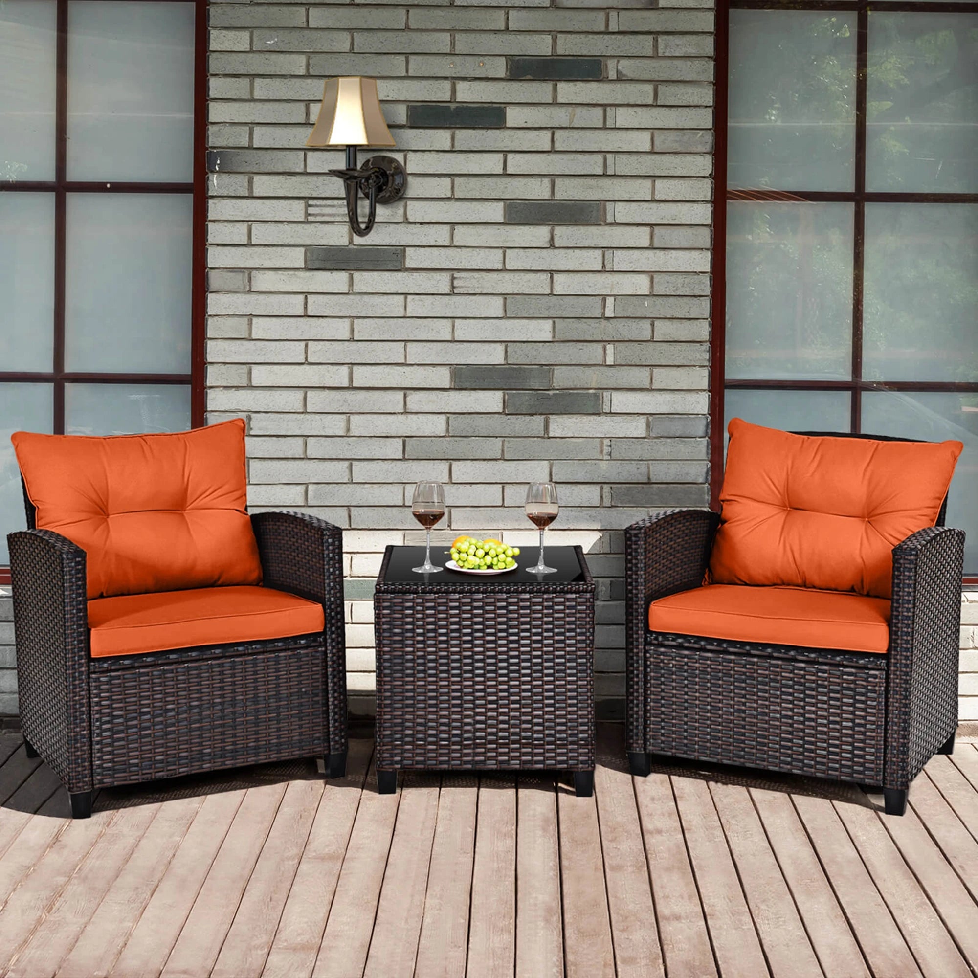 Patio Rattan Furniture Set Cushioned Conversation Set