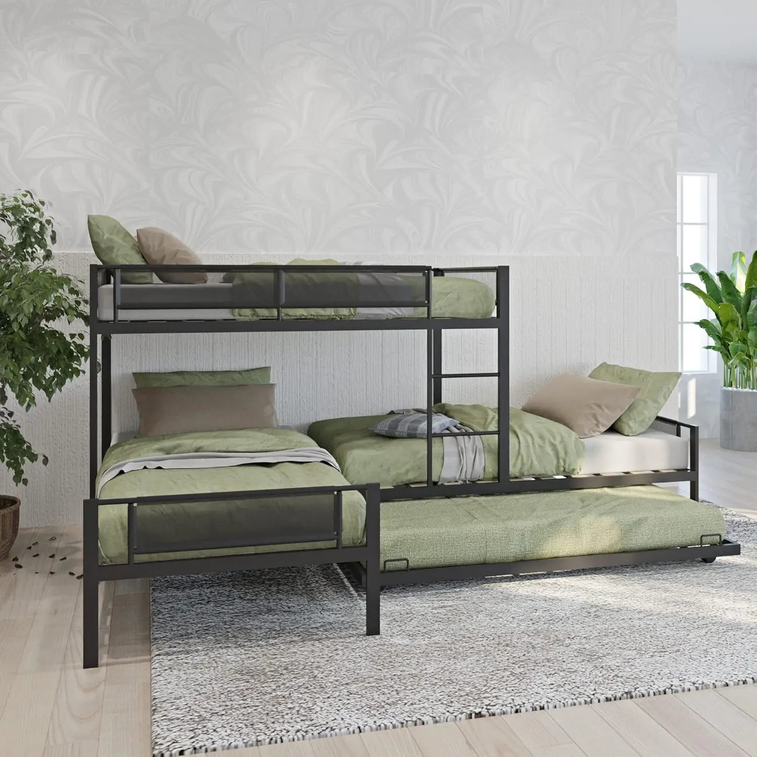 Bunk Beds Twin Over Full Size with Ladder and Guardrail