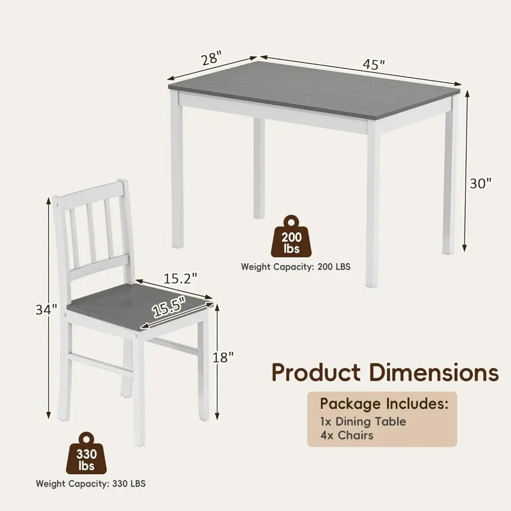 Dining Set for 4, Solid Wood Table & 4 Chairs