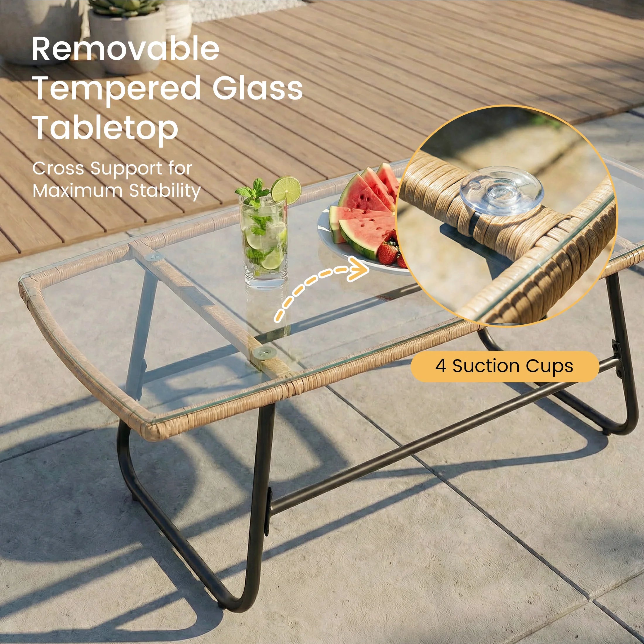 Outdoor Wicker Patio Furniture Set 4 with Soft Cushion and Glass Table