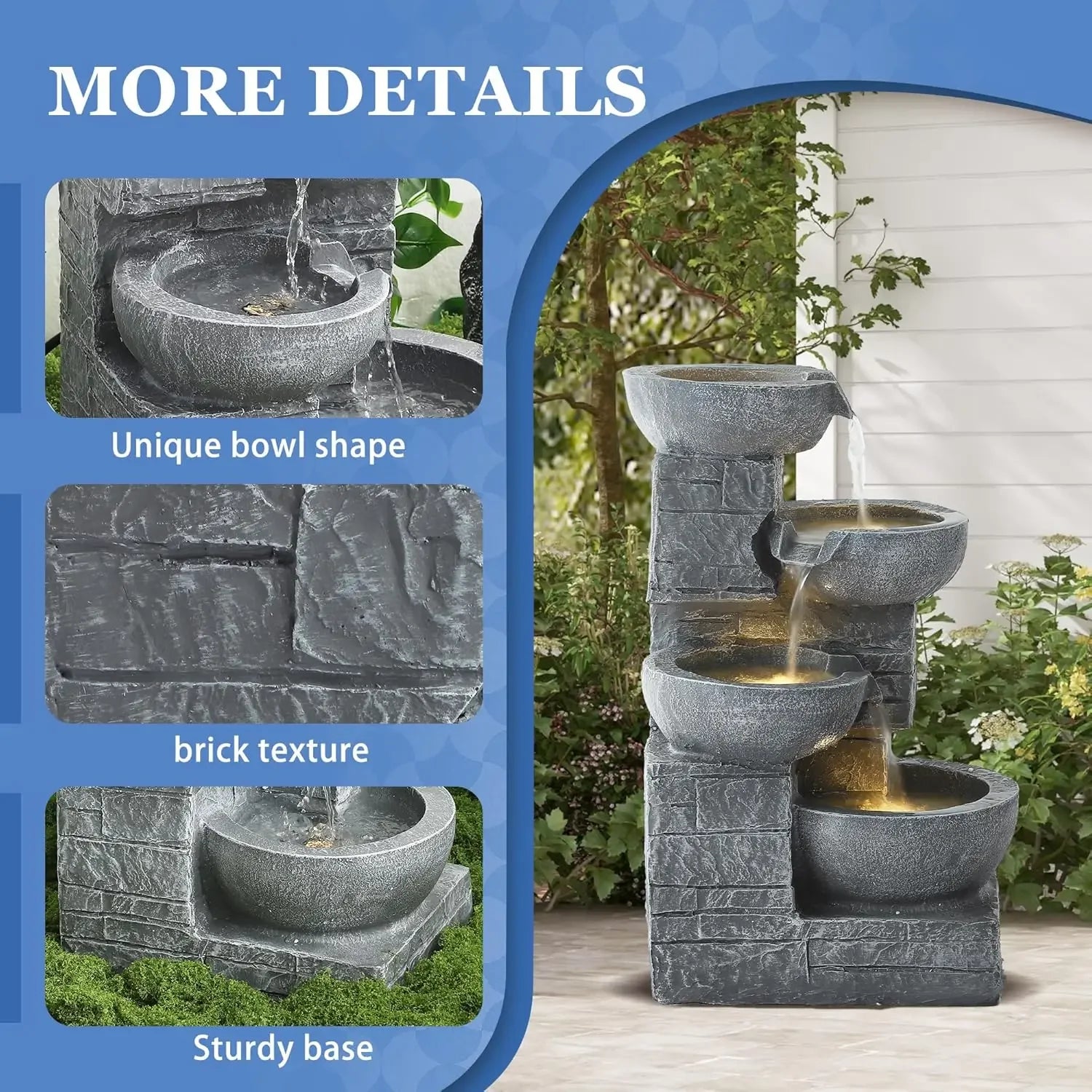 Outdoor Water Fountains with Cascading Bowls