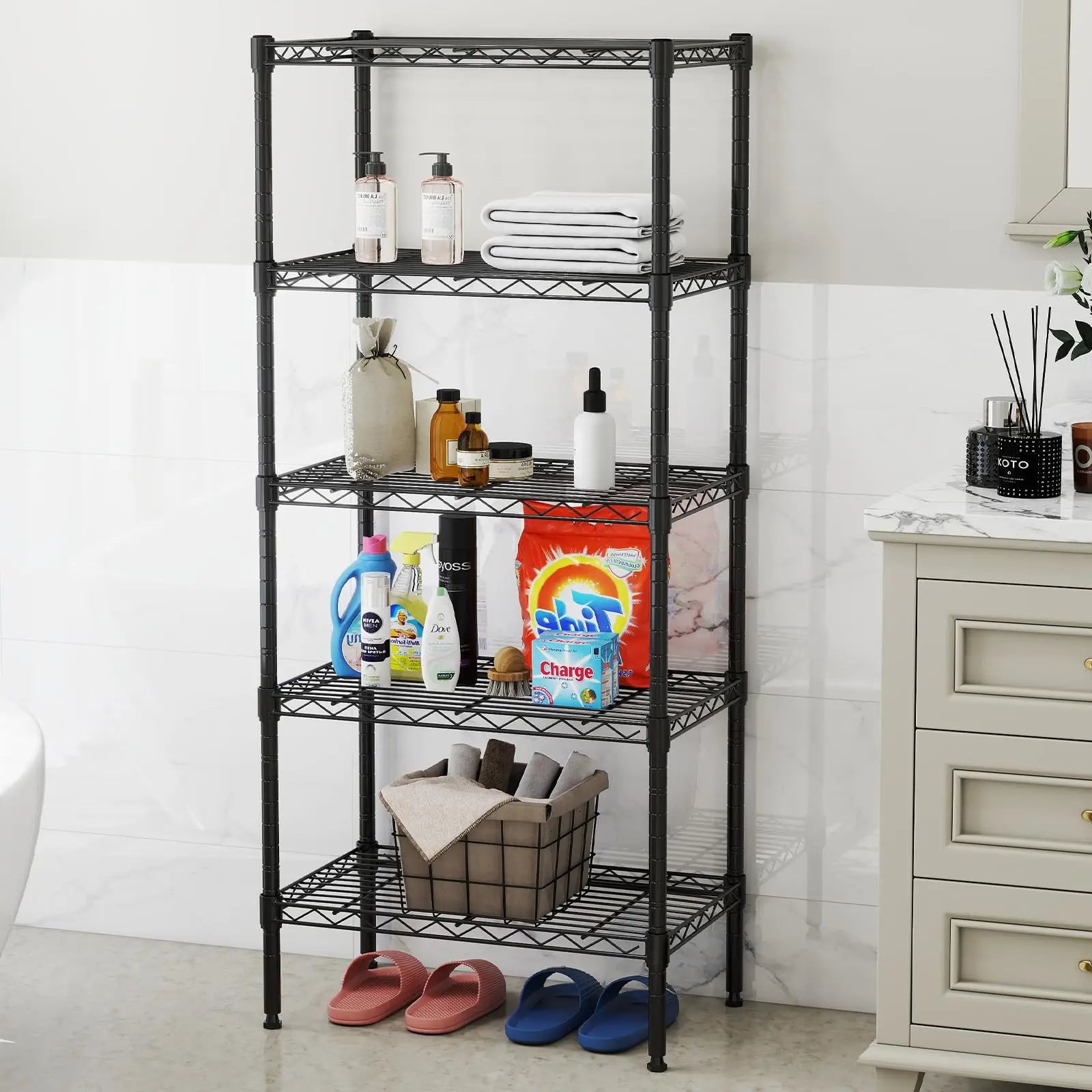 3-5 Tier Metal Wire Storage Shelves Adjustable