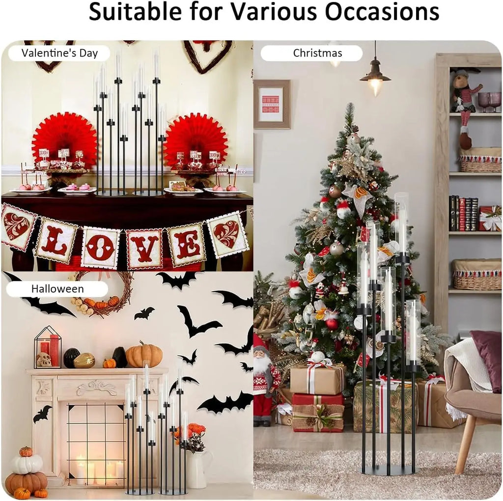 2PCS 39.8''Matte Black Candle Holder with Acrylic Shades