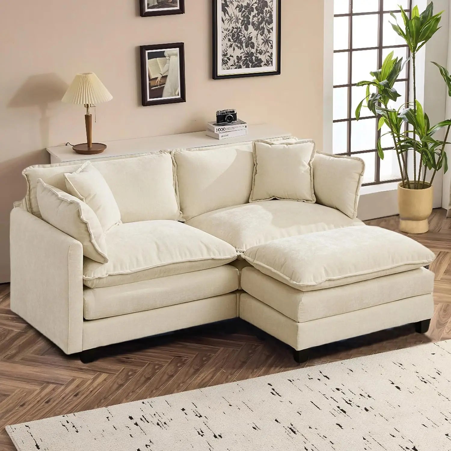 Shaped Modular Sectional Sofa with Ottoman