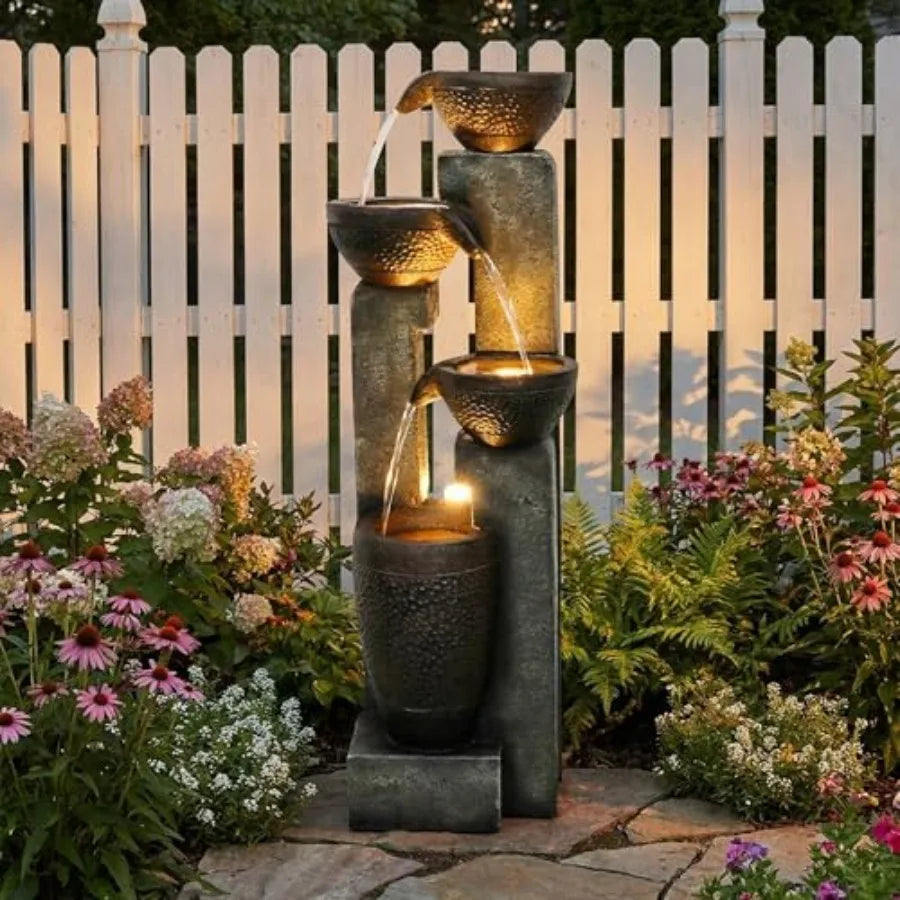 Water Fountain Outdoor Decor, 4-Tier Crocks