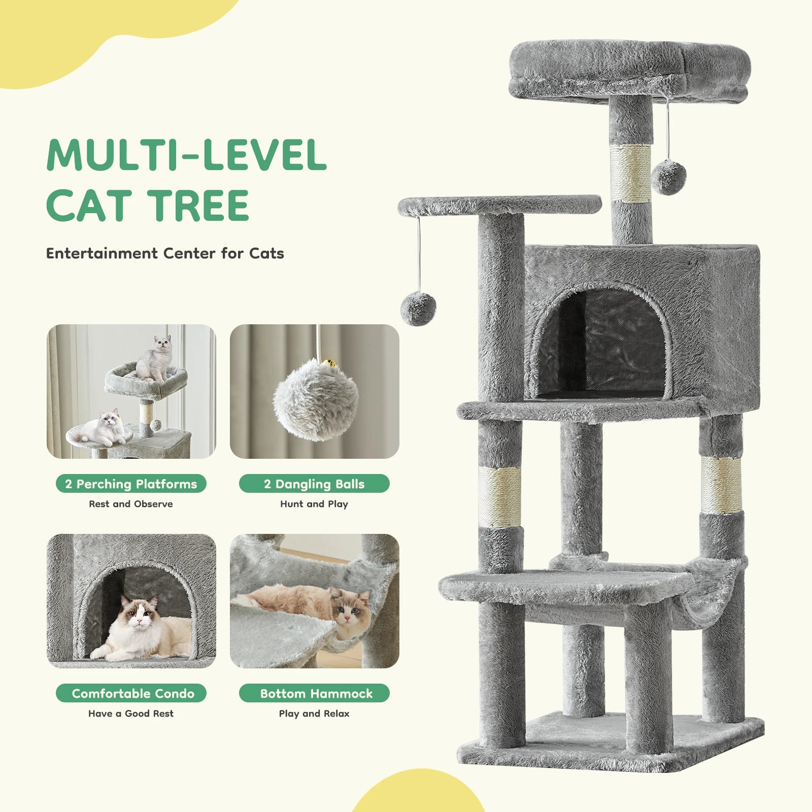 44In Cat Tree Tall Multi-Cat Climbing Tower