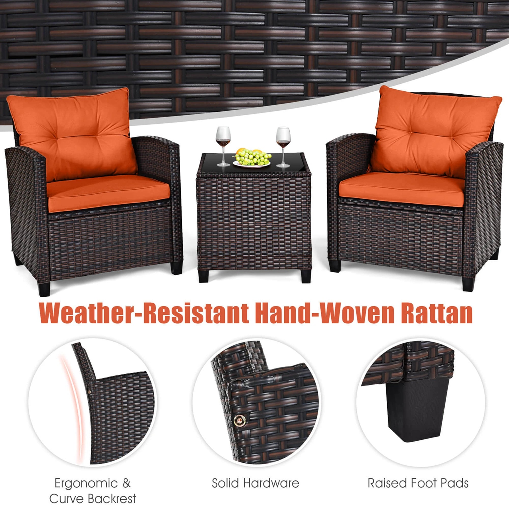 Patio Rattan Furniture Set Cushioned Conversation Set
