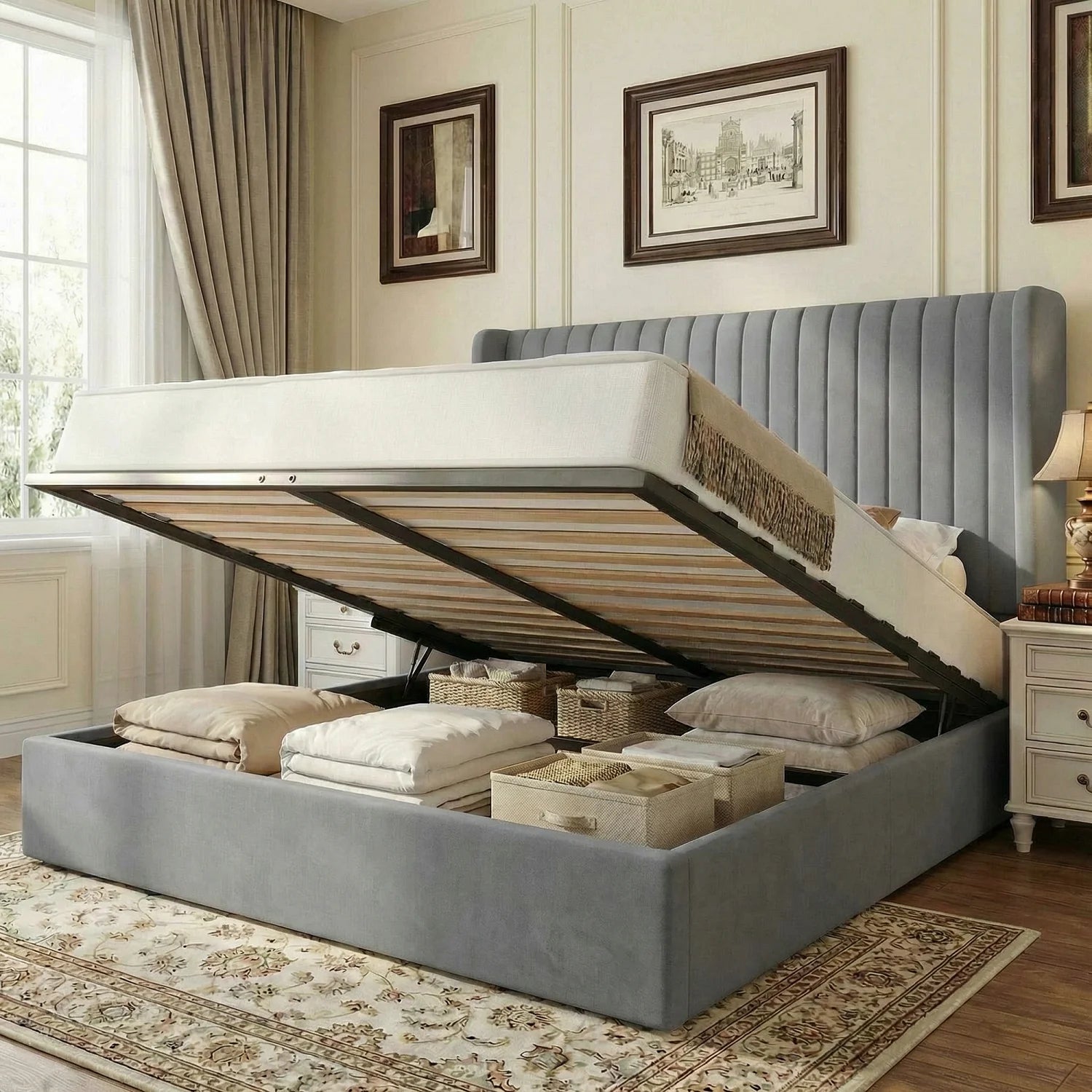 Full/Queen/King Lift Up Storage Bed Frame