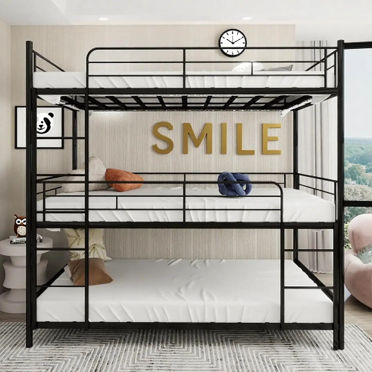 Bunk Beds Twin Over Full Size with Ladder and Guardrail