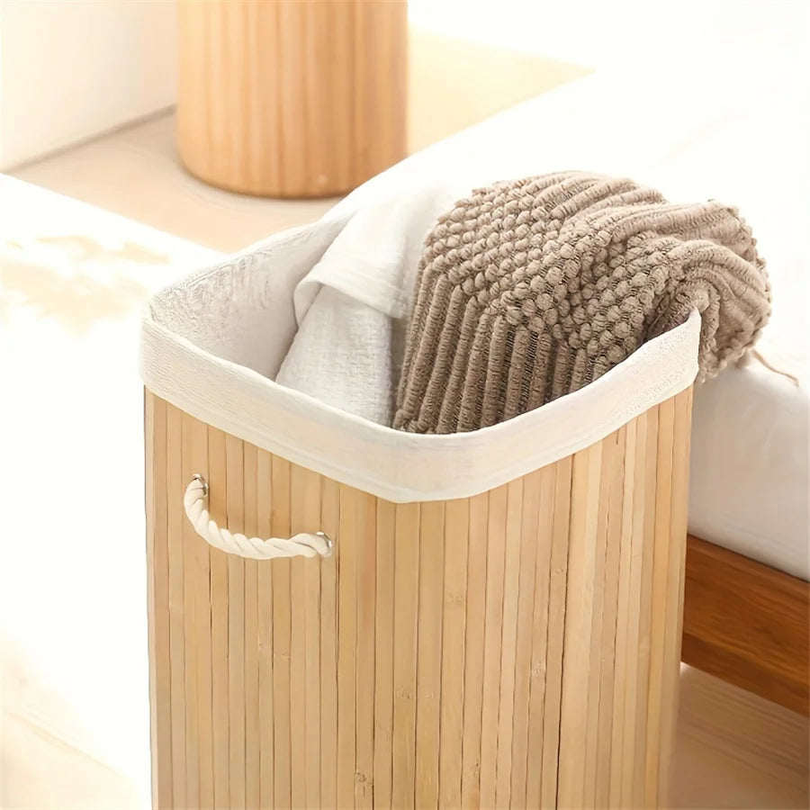 Bamboo Foldable Storage Basket, Large Capacity