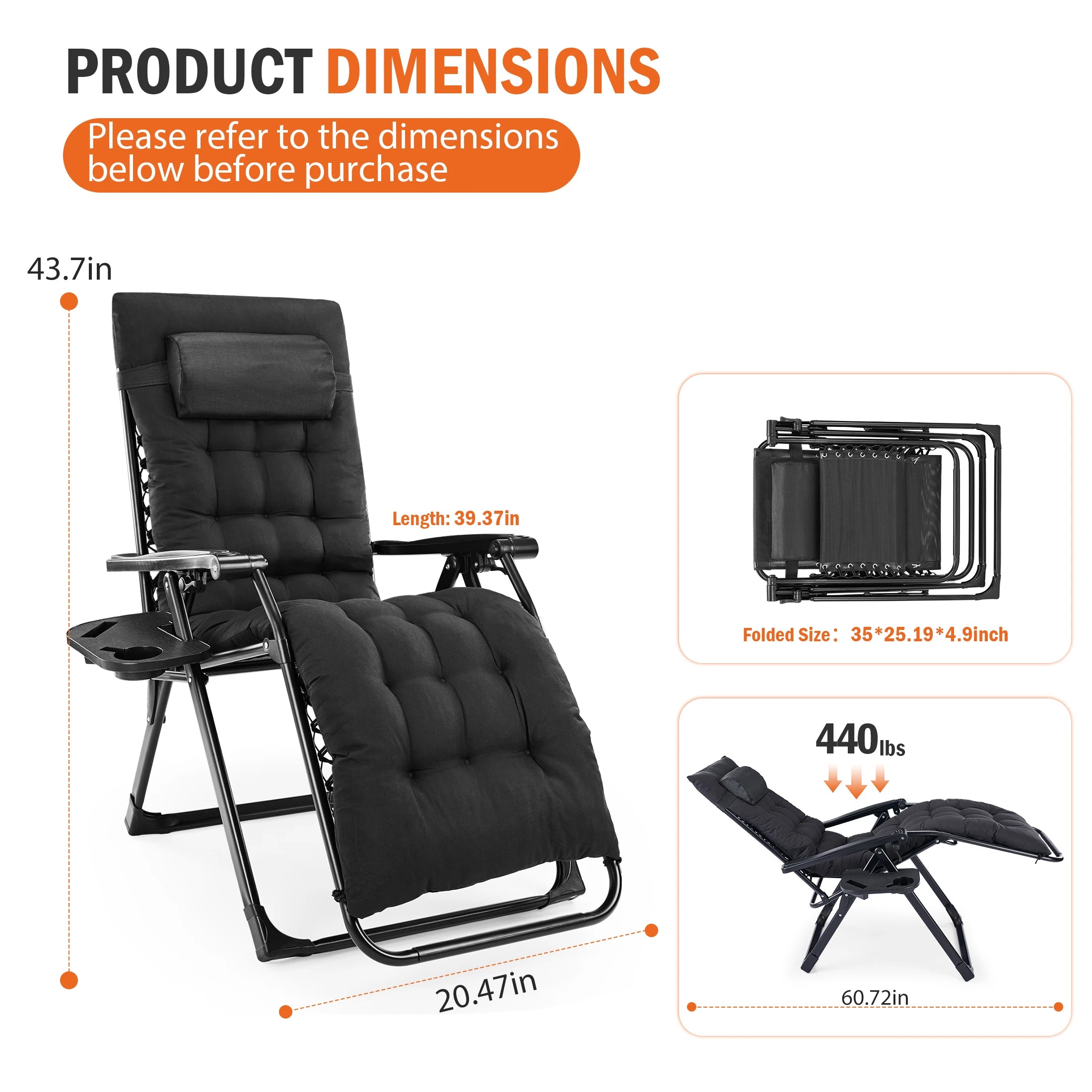 Zero Gravity Reclining Camping Lounge Chair