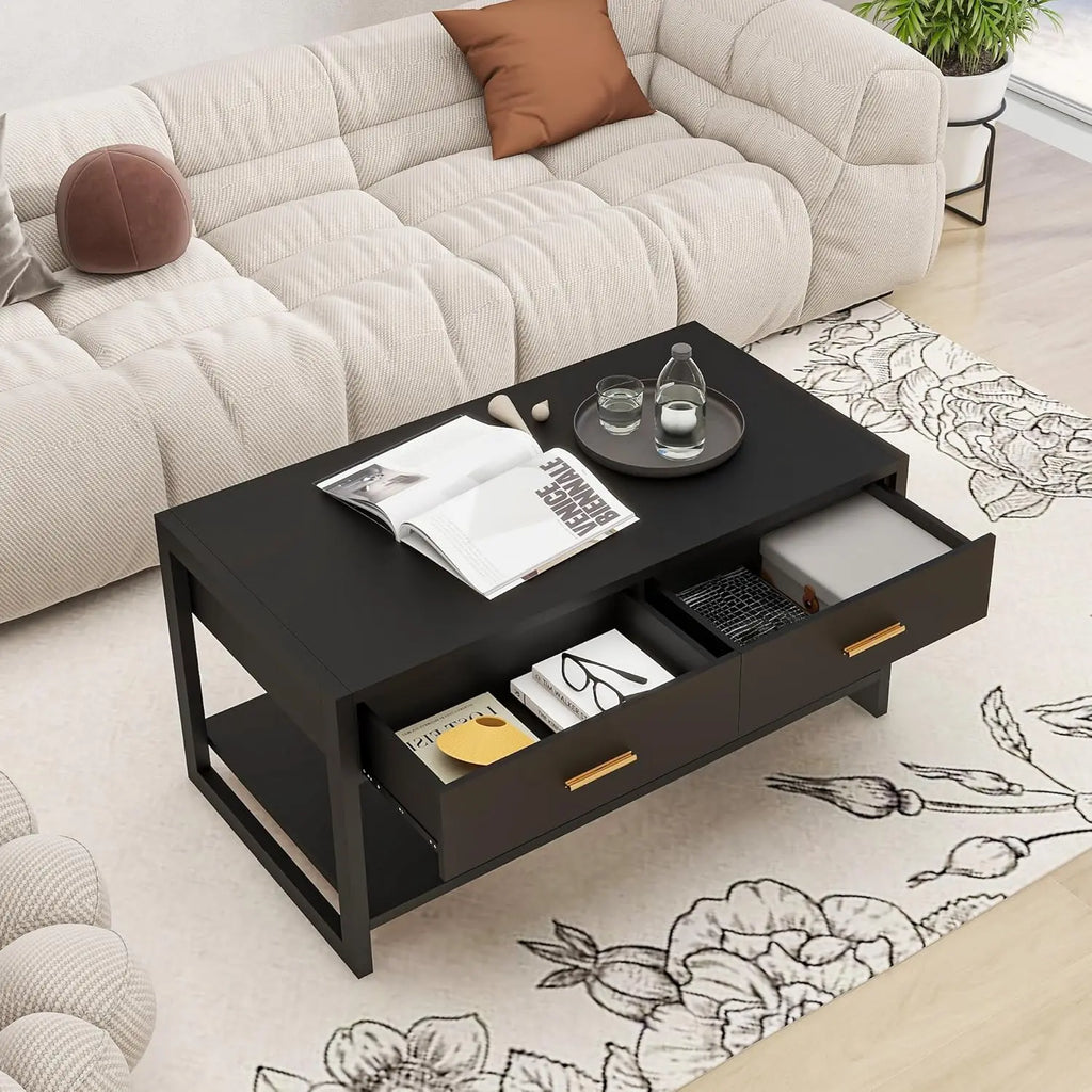 Sensor Light Storage Coffee Table with Drawers
