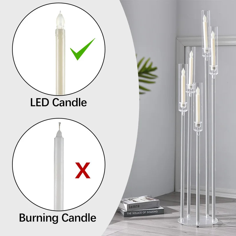 10PCS Acrylic 5 Arm Candelabra Clear Floor