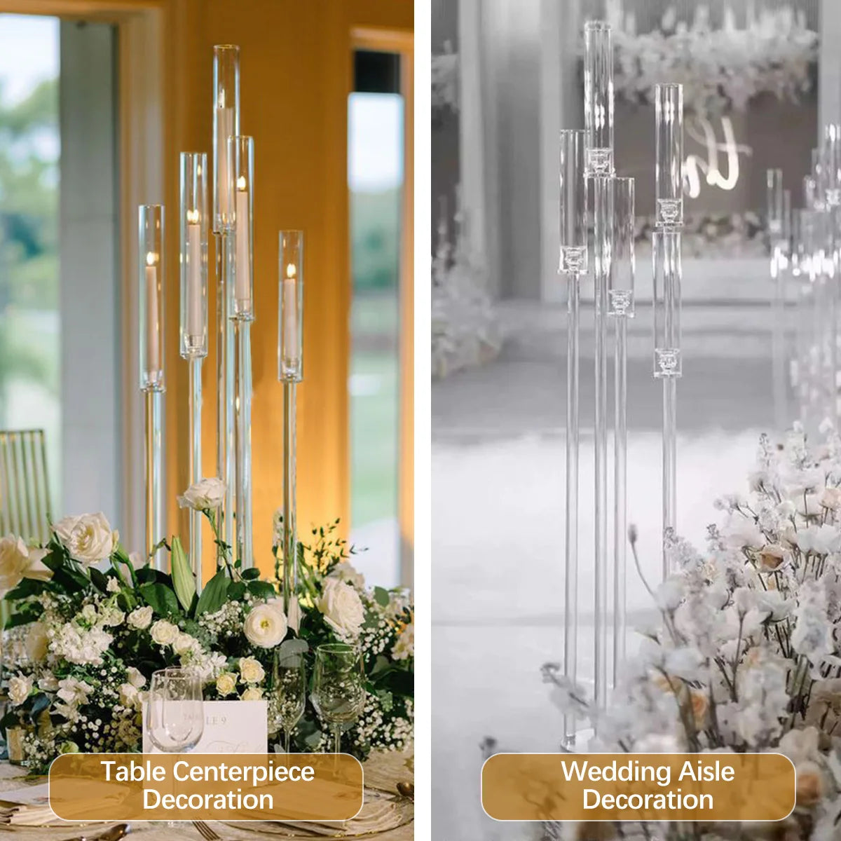 10PCS Acrylic 5 Arm Candelabra Clear Floor
