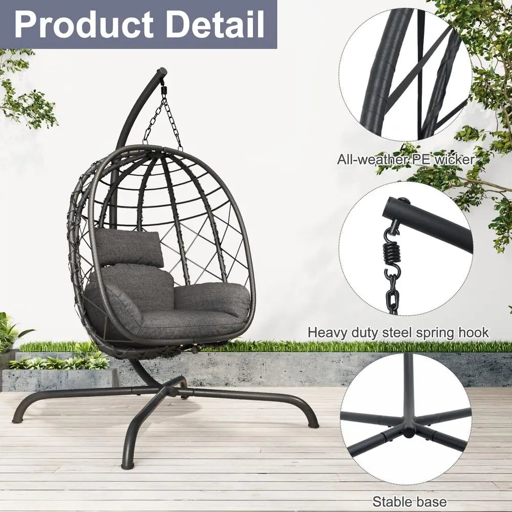 Egg Chair with Stand Patio Wicker Rattan Swing Chair