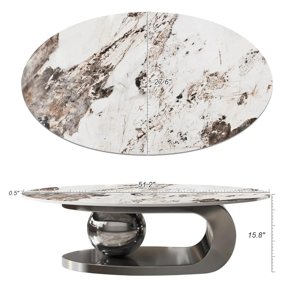 Modern Coffee Table with Silver Stainless Steel Pedestal