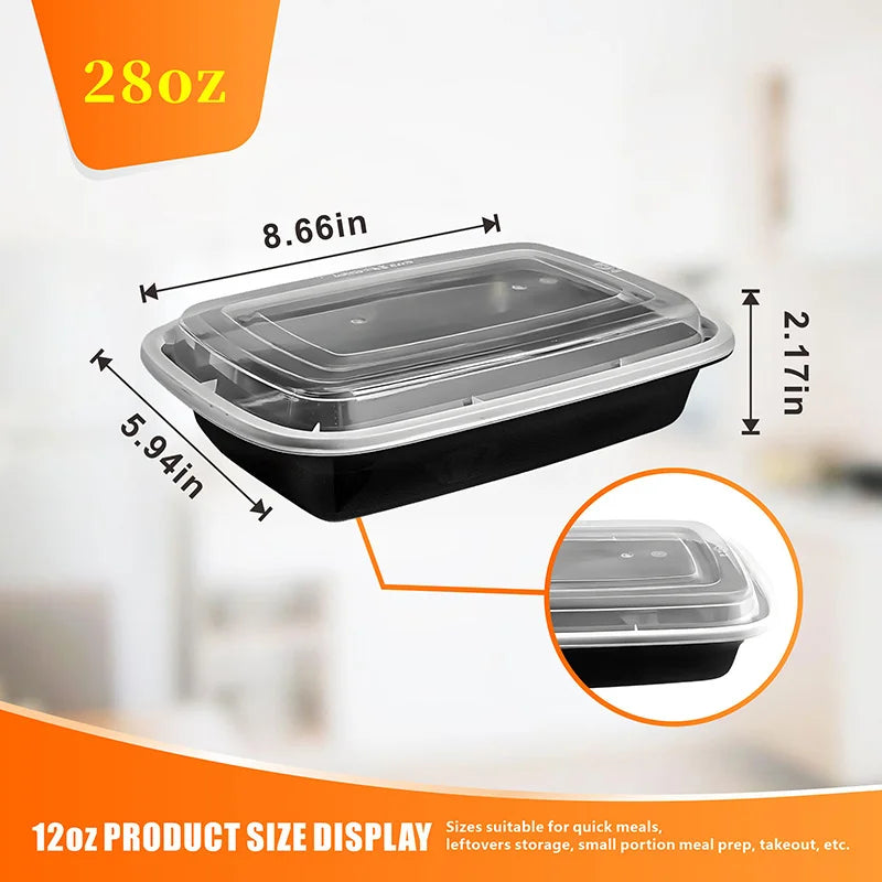 100pcs Black Rectangular Meal Prep Containers 28oz