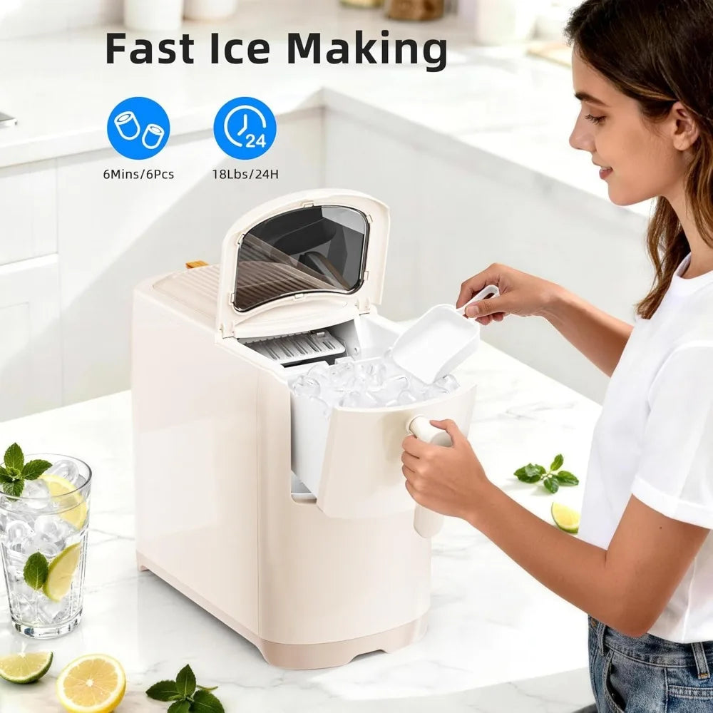6-Min Fast Bullet Ice Maker, 18lbs/24H, 6.69" Slim, Auto-Drain, Self-Cleaning, for Kitchen RV, Cream White